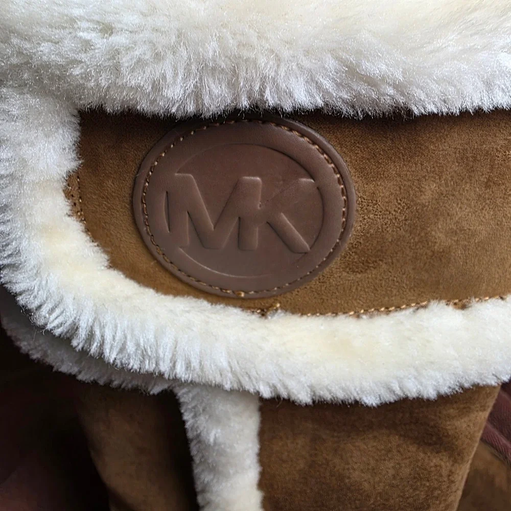 Michael Kors Womens Brown Faux Fur Trim Tall Winter Boots Cognac Suede Zip Up